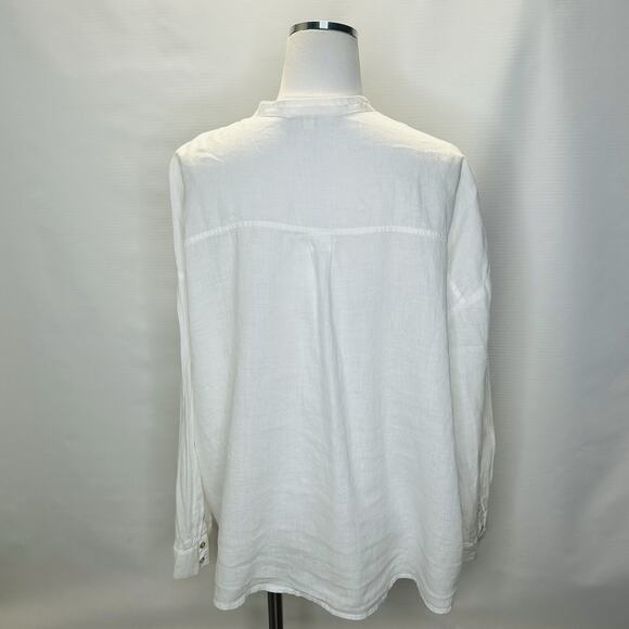 Eileen Fisher White Organic Handkerchief Linen Classic Band Collar Shirt Large - Picture 3 of 9